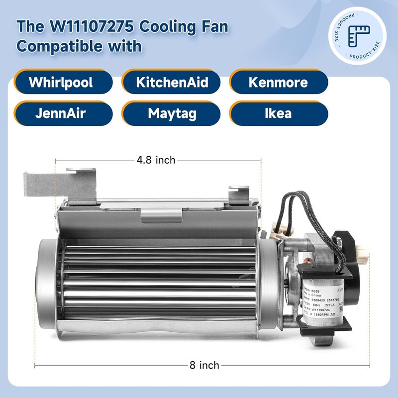 GREALTH W11107275 Cooling Fan Compatible with Whirlpool, JennAir and KitchenAid Range Oven, Blower Motor Replacement Part W10162259 W10780482 W10842388 W10860981 PS12347171 AP6278015 EAP12347171 4546036 - Image 2
